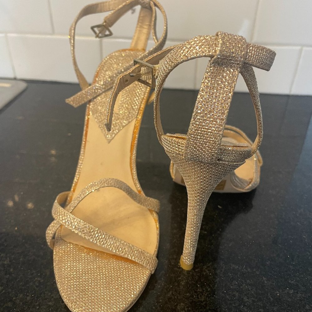 Gold Glitter Strappy High Heels